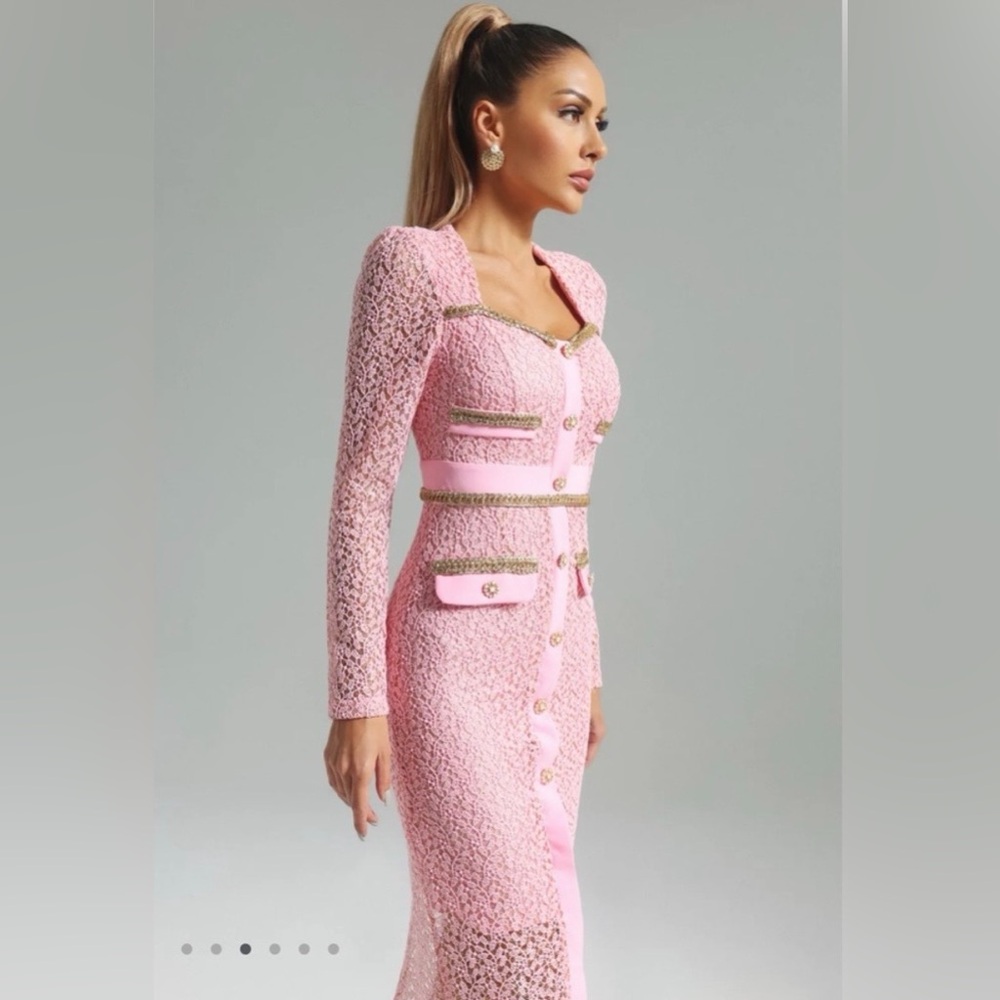NWT Bella Barnett Elegant Pink Long Sleeve Dress - Picture 4 of 10